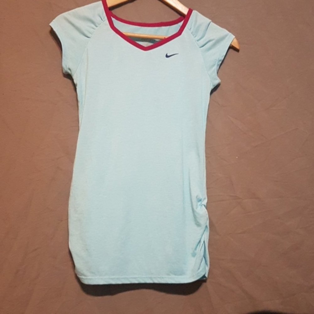 Nike Dri Fit Blue Contrast Collar Tshirt Womens Medium